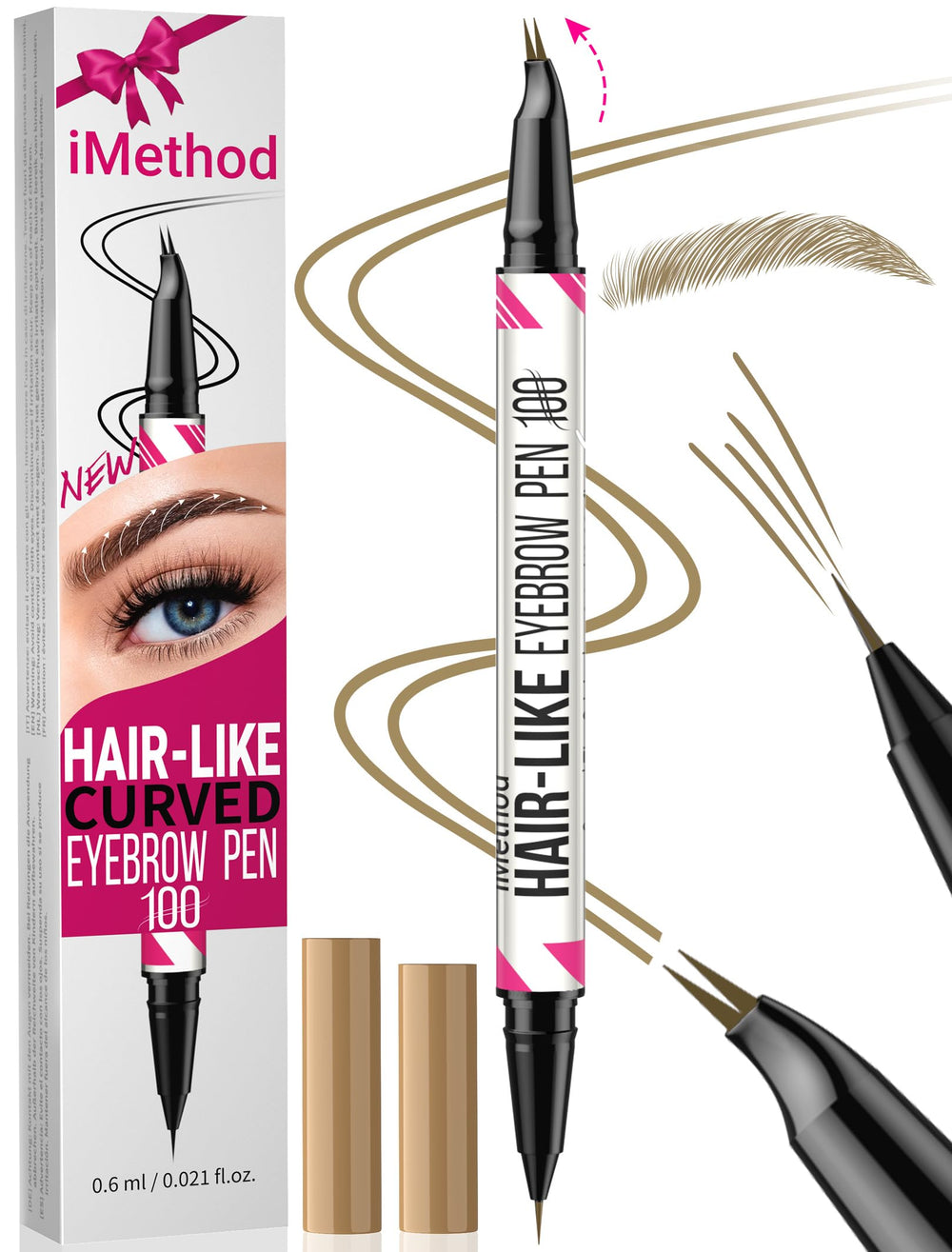 iMethod Curved Eyebrow Pen curved-tip creates natural hair-like strokes for fuller brows.