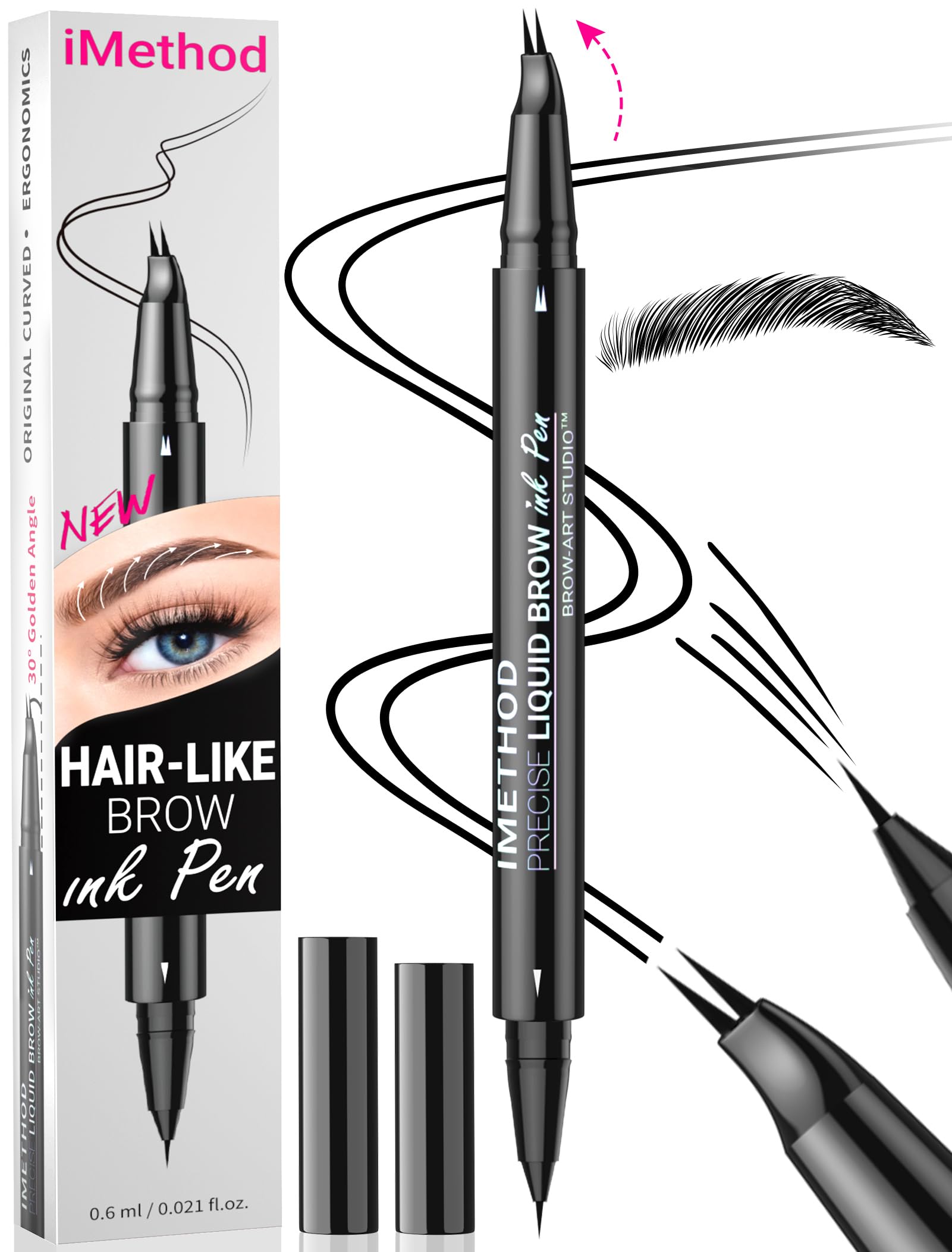 iMethod curved eyebrow pen curved-tip creates natural hair-like brows with precise definition