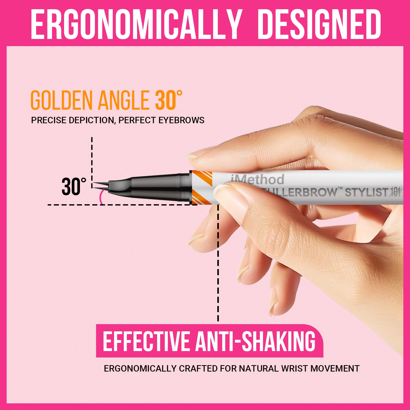iMethod curved eyebrow pen ergonomic grip enables precise application