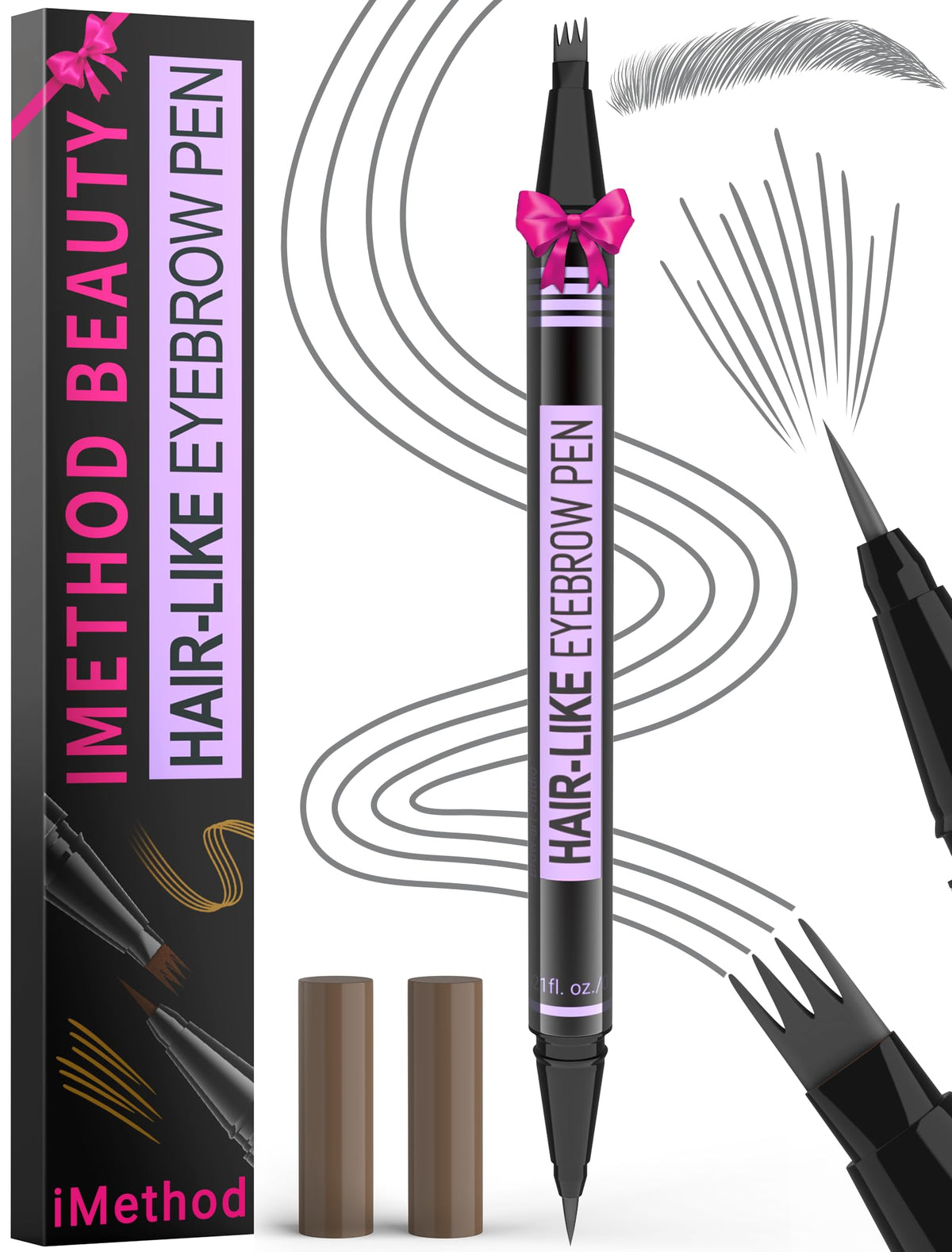 iMethod Eyebrow Pen close-up with 4-fork-tip for natural hair-like strokes.