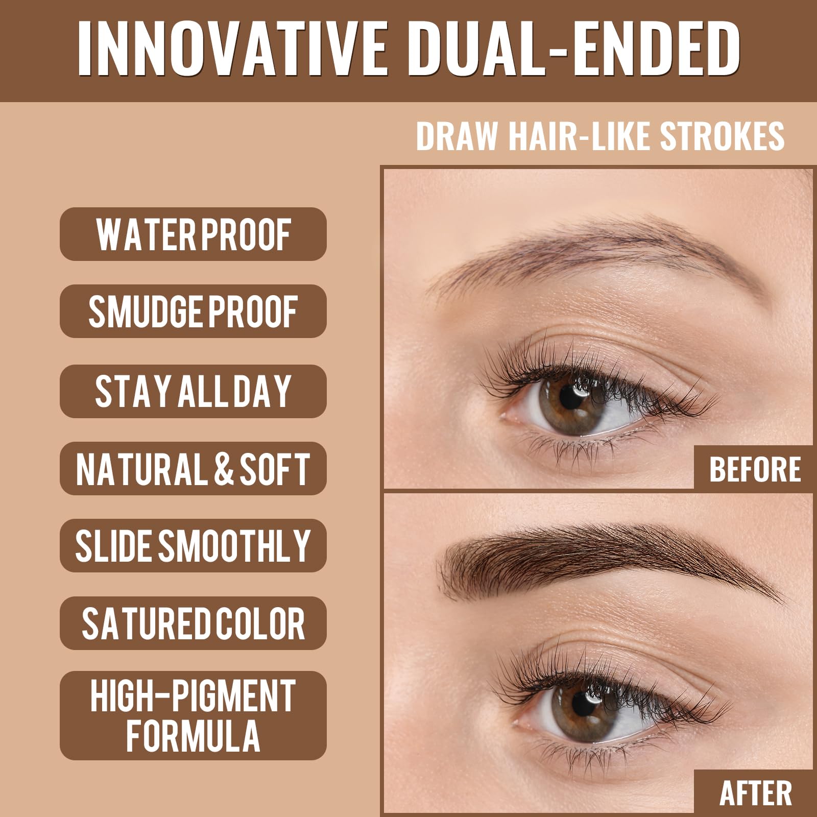 iMethod Eyebrow Pen dark brown shade swatches for versatile daily looks.