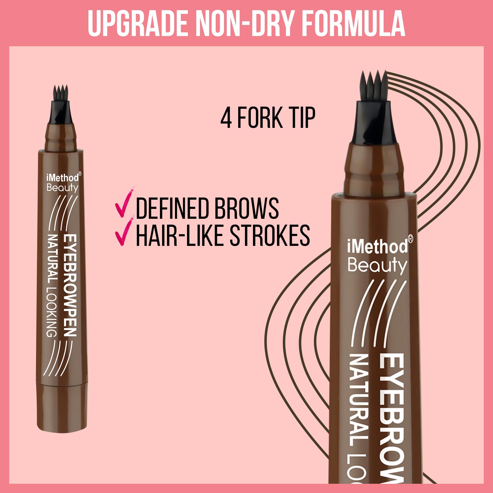 iMethod Eyebrow Pen highlights hair-like-stroke effect for natural fullness.