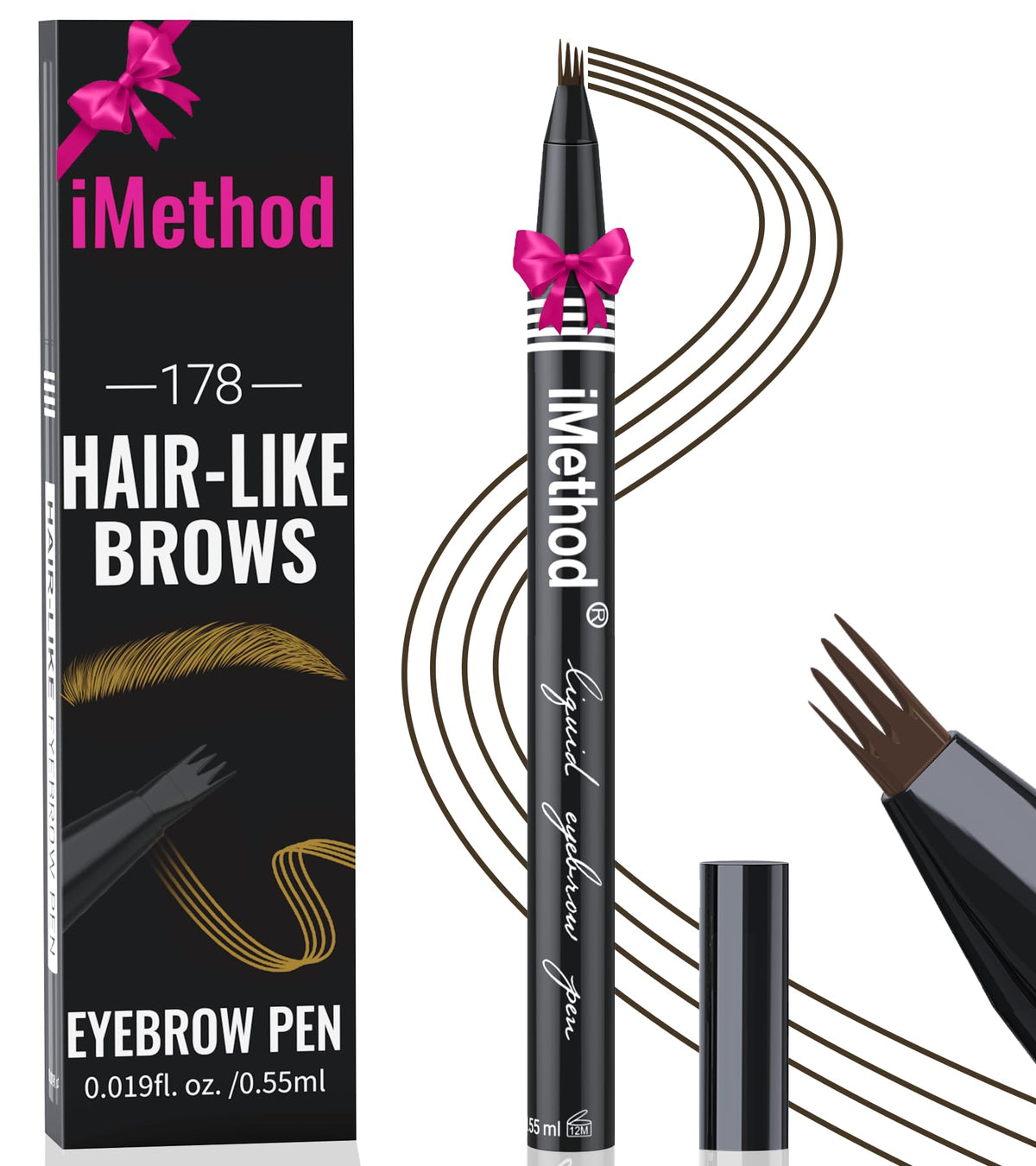 iMethod eyebrow pen with micro 4-fork tip creating natural hair-like brows.