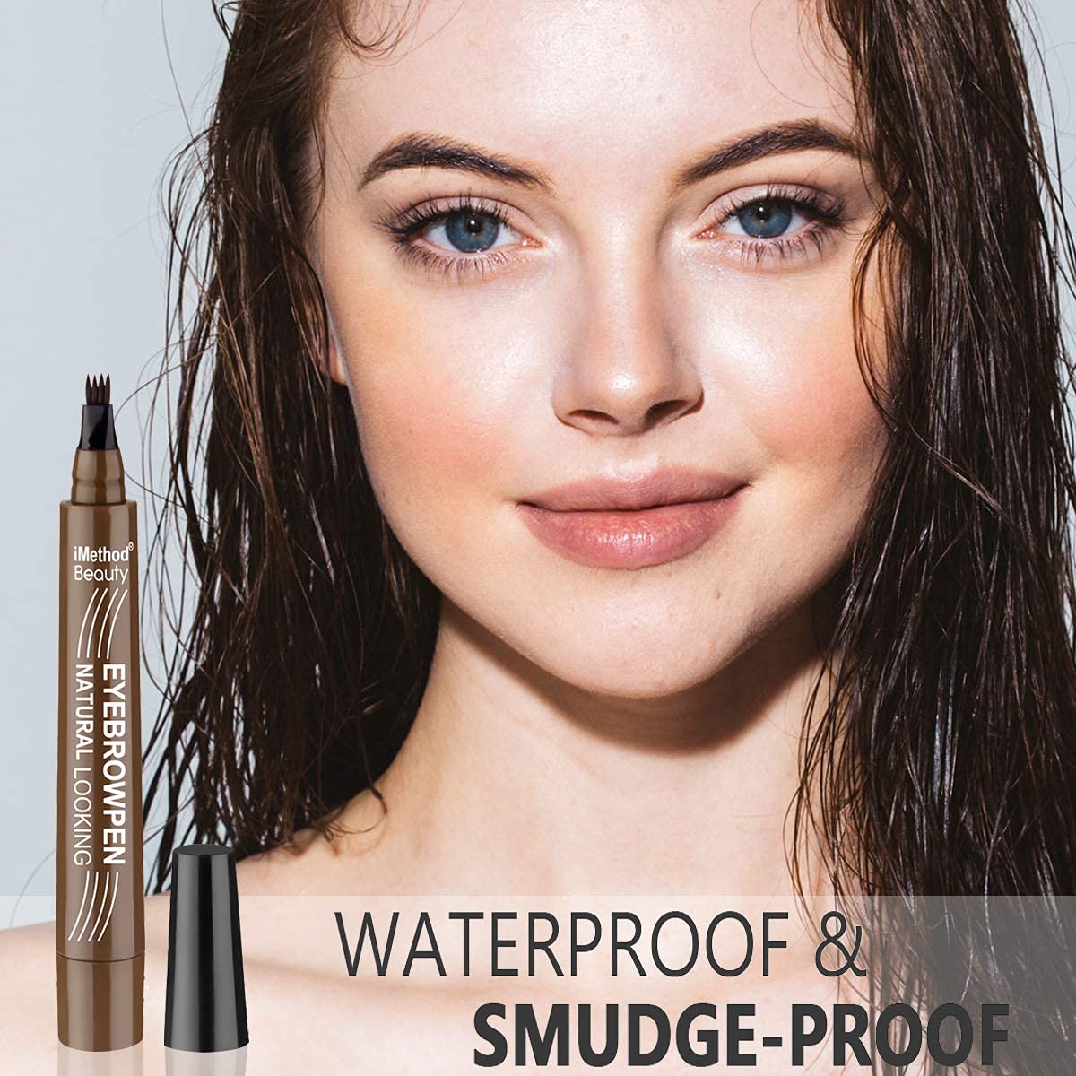 iMethod Eyebrow Pen swatch-on-brow shows all-day definition.