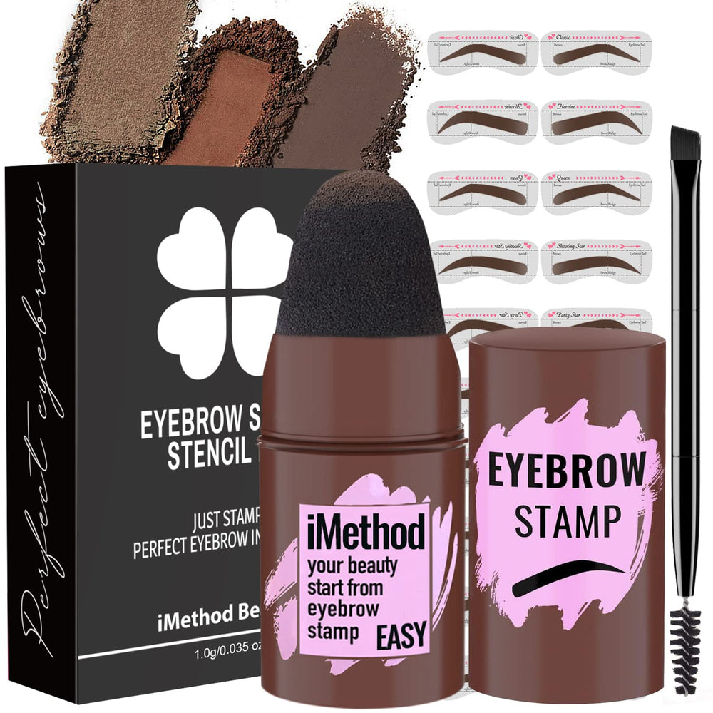 iMethod eyebrow stamp and stencil kit packaging showing all-in-one brow solution for quick styling