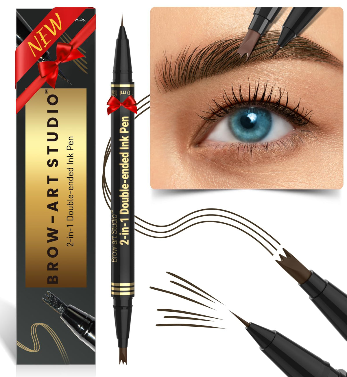 iMethod Microblading Eyebrow Pencil closeup shows 3-prong tip for precise hair-like strokes.