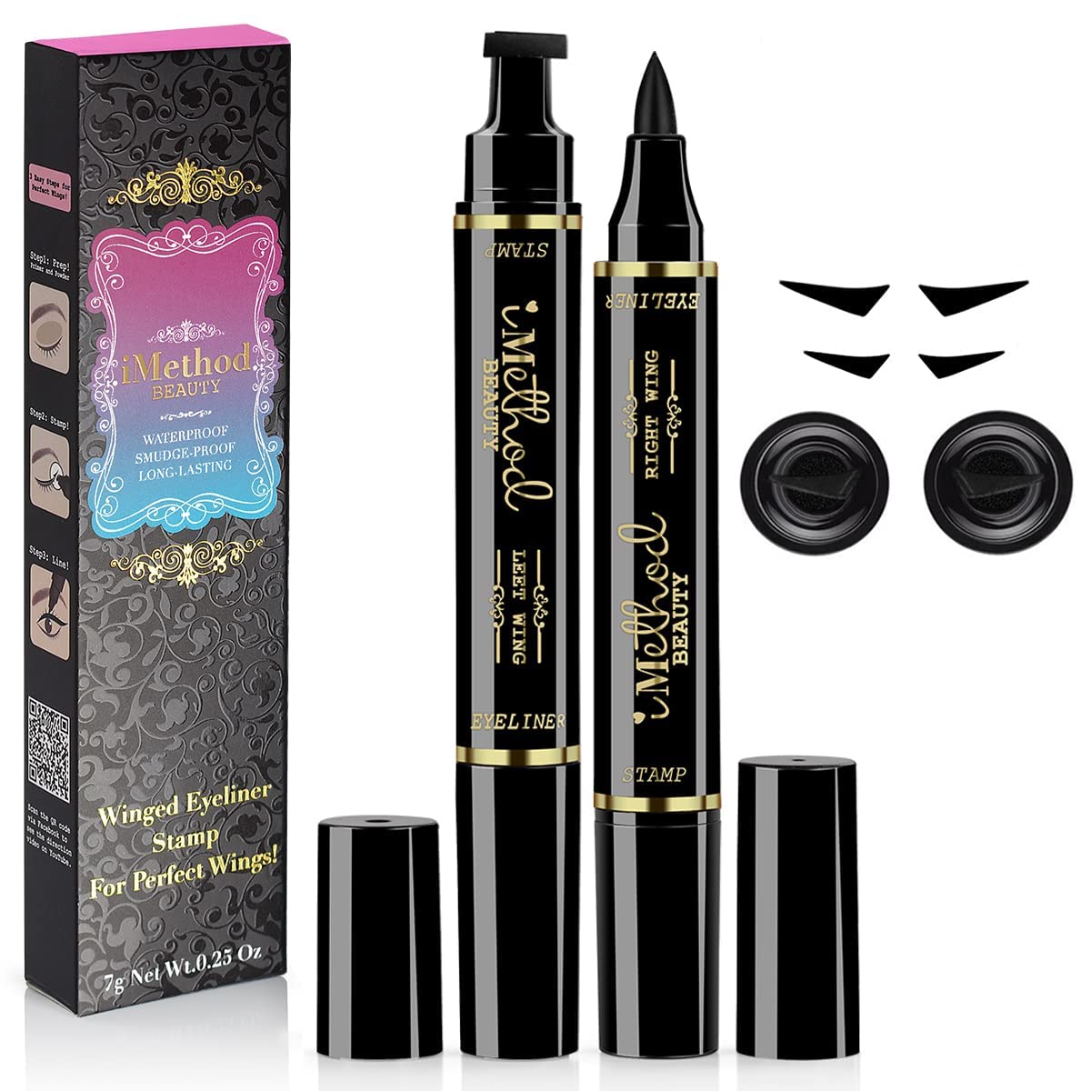iMethod winged eyeliner stamp left wing for quick symmetrical cat-eye results.