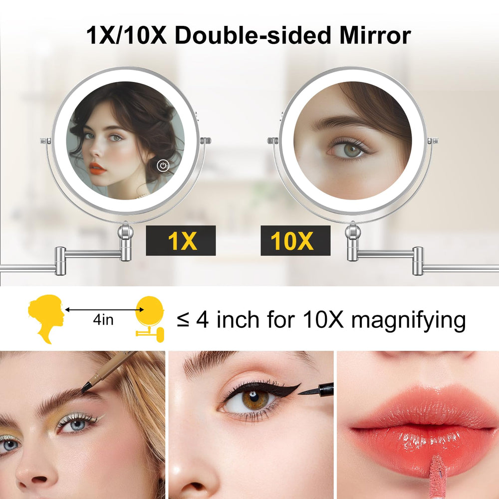 IMIKONA 9-inch mirror 1X/10X magnification for detailed makeup tasks