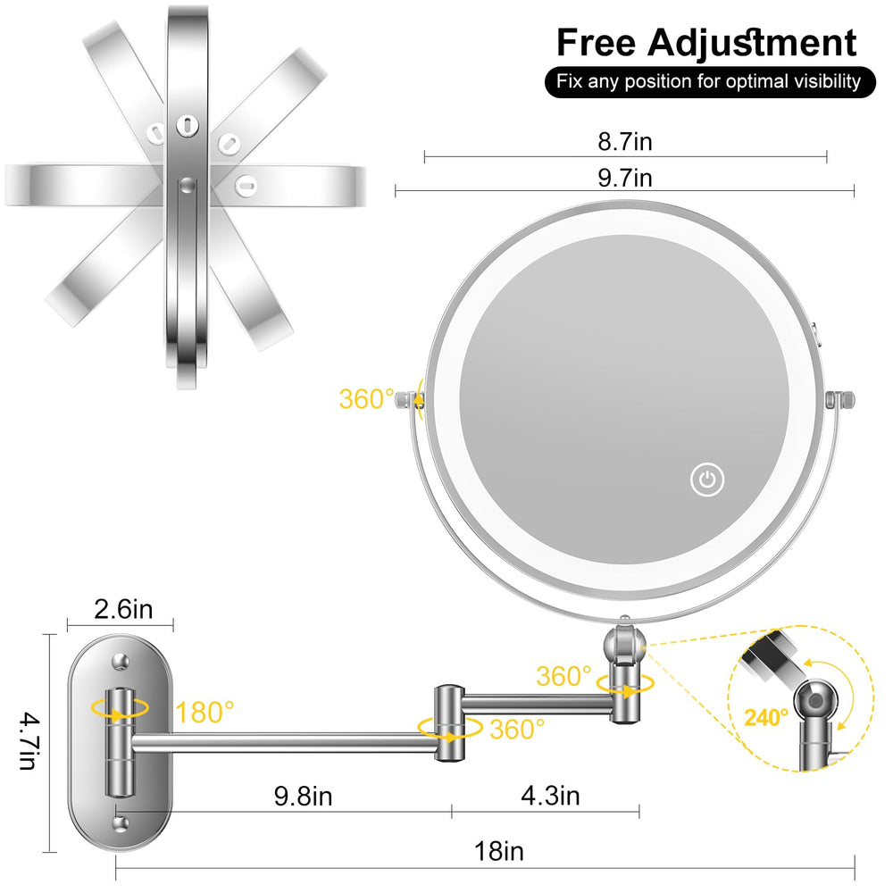 IMIKONA wall-mounted mirror with extendable arm side view for flexible positioning