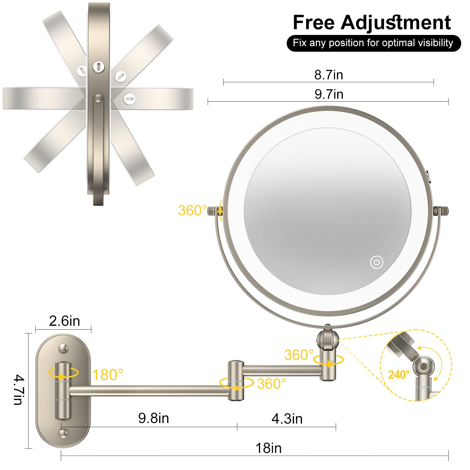 IMIKONA double-sided mirror with 1x and 10x magnification for detailed grooming.