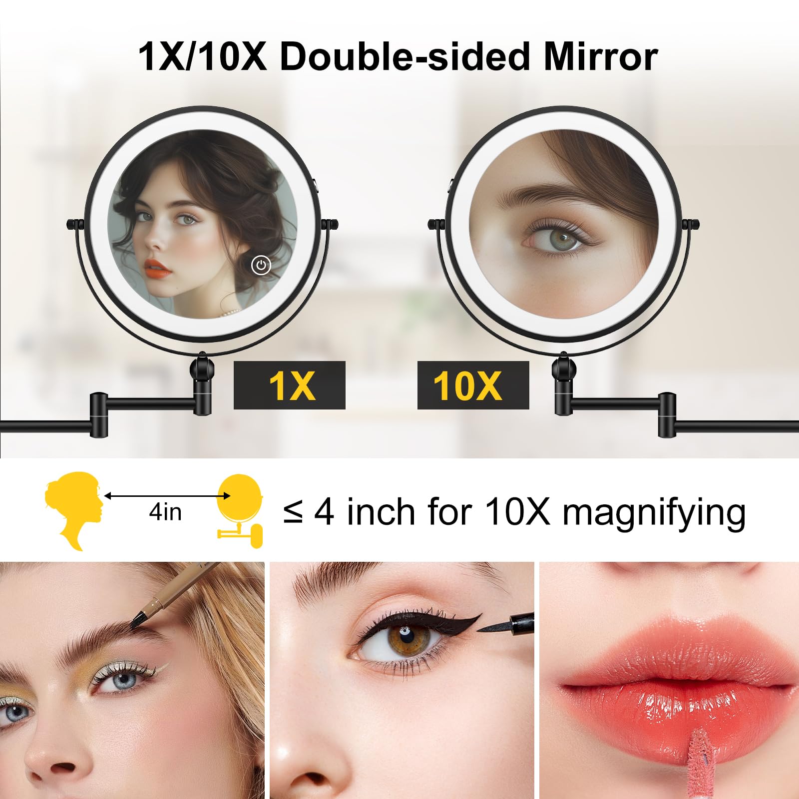 IMIKONA extendable arm positions the mirror at the ideal distance for makeup.