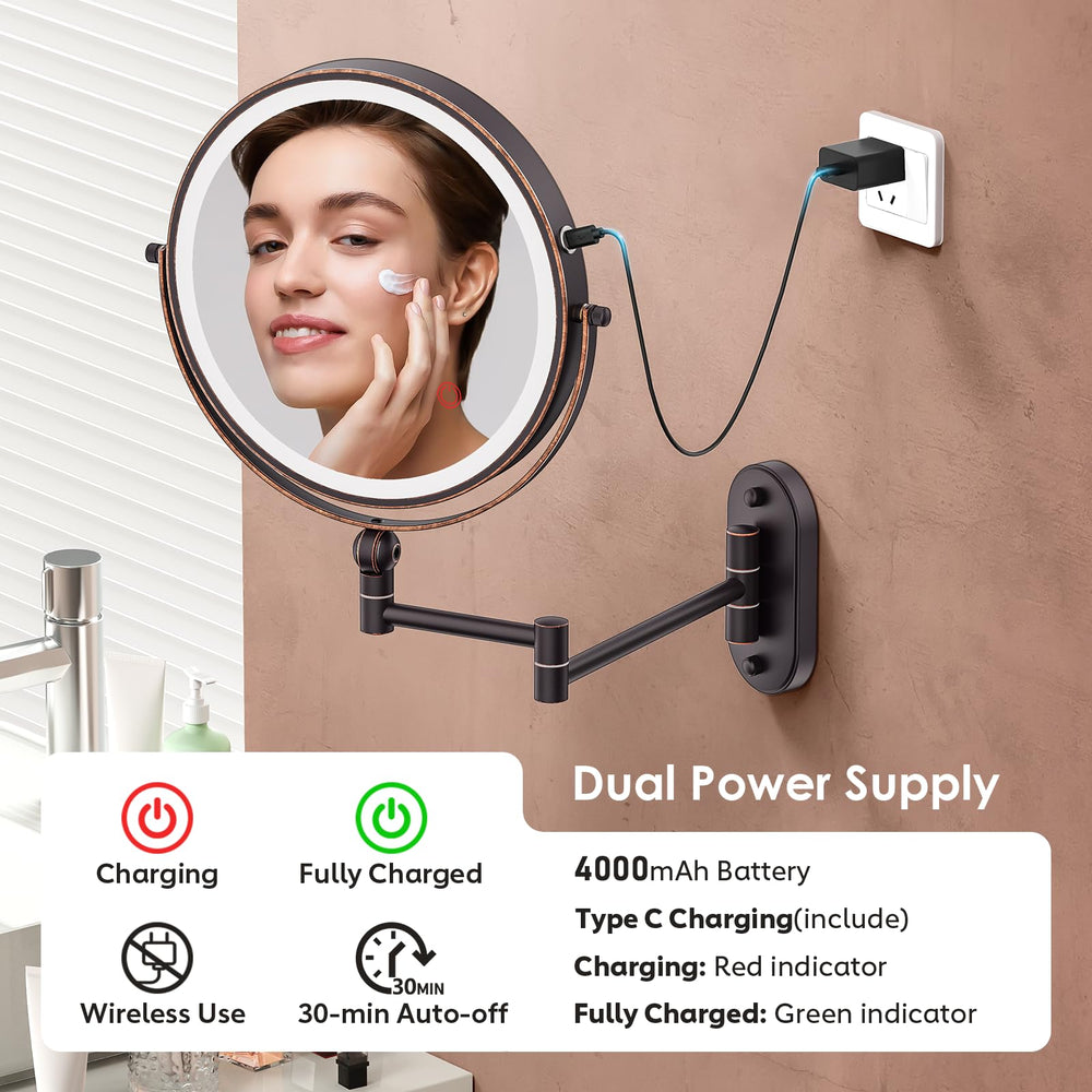IMIKONA LED three-color dimmable lighting on bronze wall mirror for accurate looks
