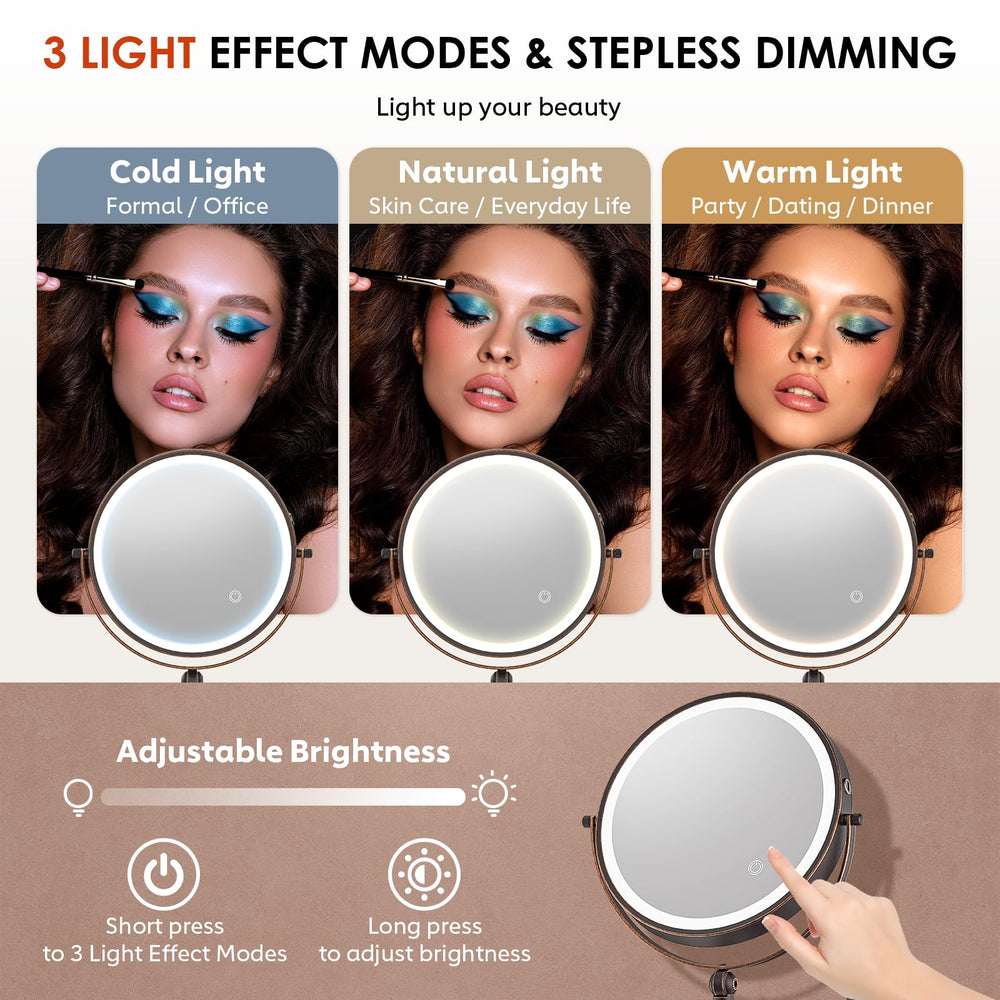 IMIKONA rechargeable 4000mAh makeup mirror bronze with cordless operation