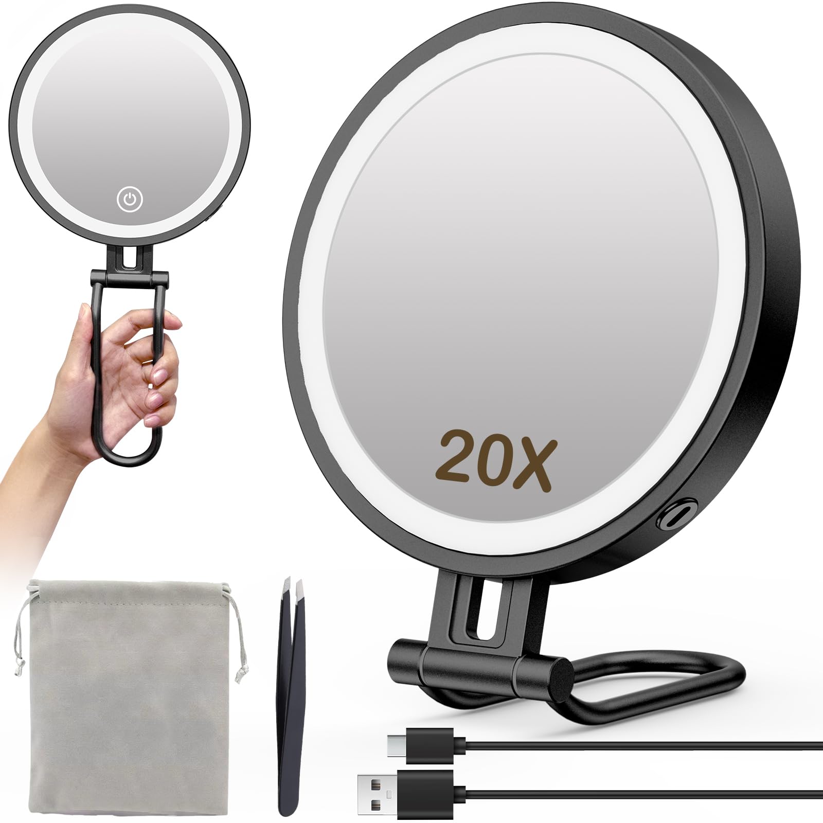 IMIKONA travel makeup mirror with lights in foldable mode for easy packing