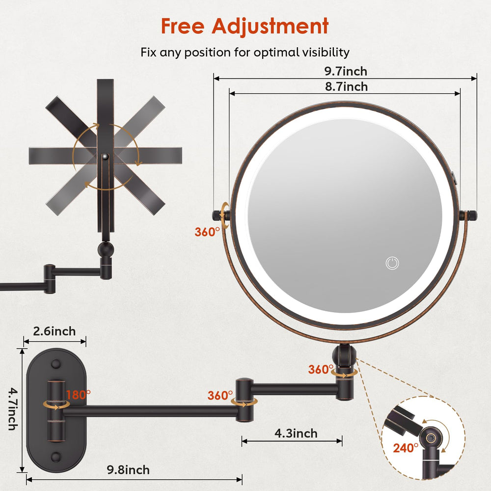 IMIKONA extendable arm wall-mount bronze mirror adjustable angle for shaving and skincare