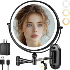 IMIKONA wall-mounted makeup mirror shows the 9-inch surface for hands-free grooming and space saving.