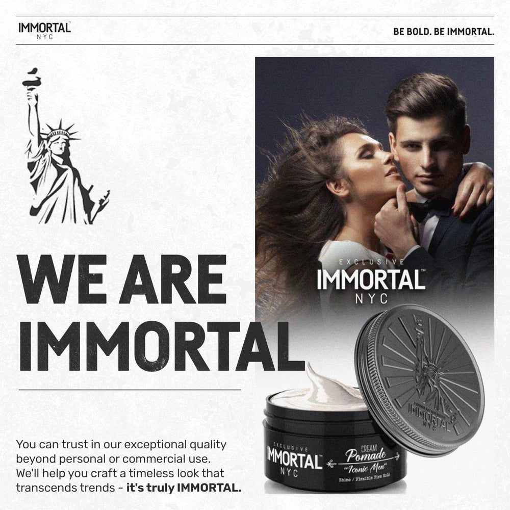 Packaging and branding of Immortal NYC Iconic Men Cream Pomade