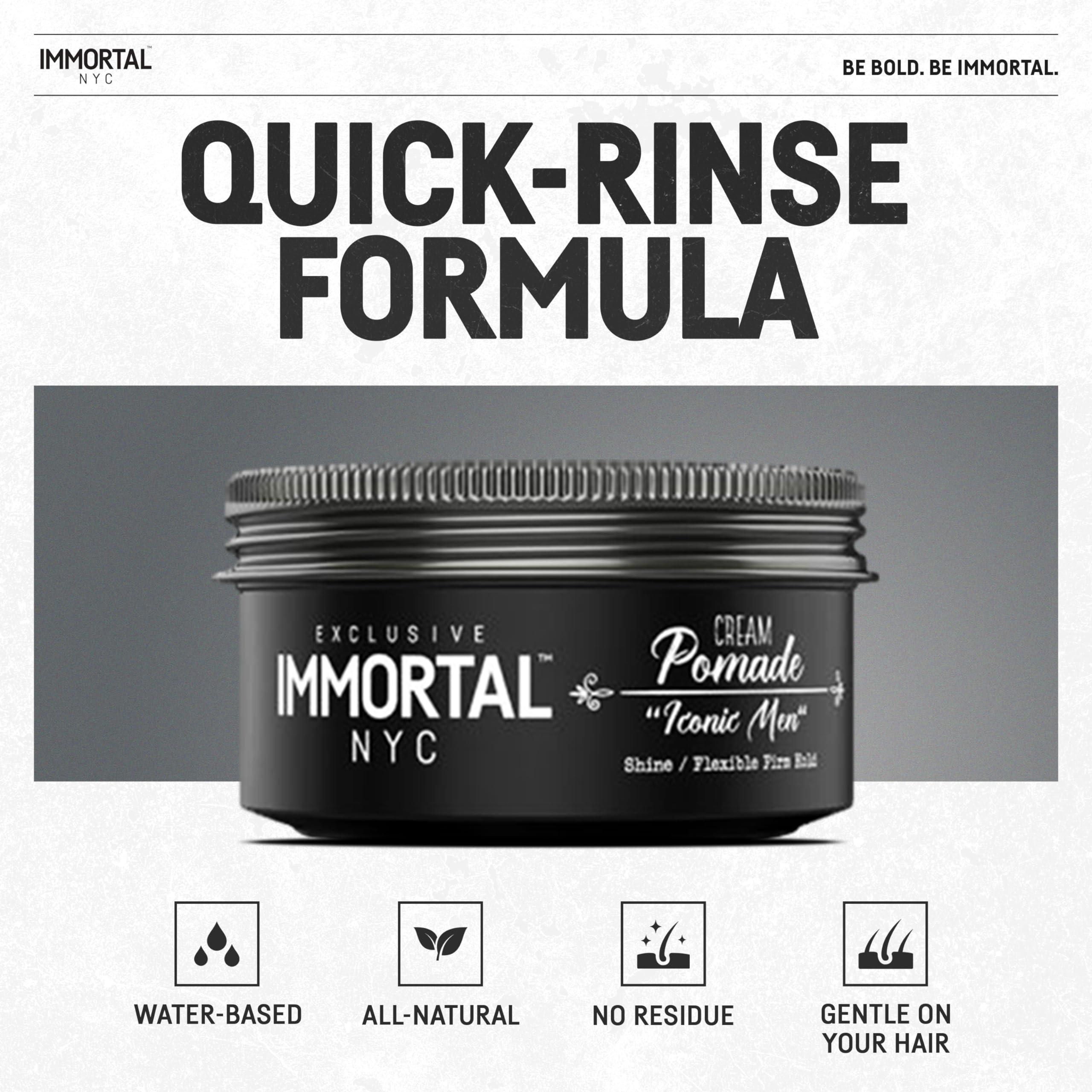 Palm applying Immortal NYC Iconic Men Cream Pomade for easy wash and glide