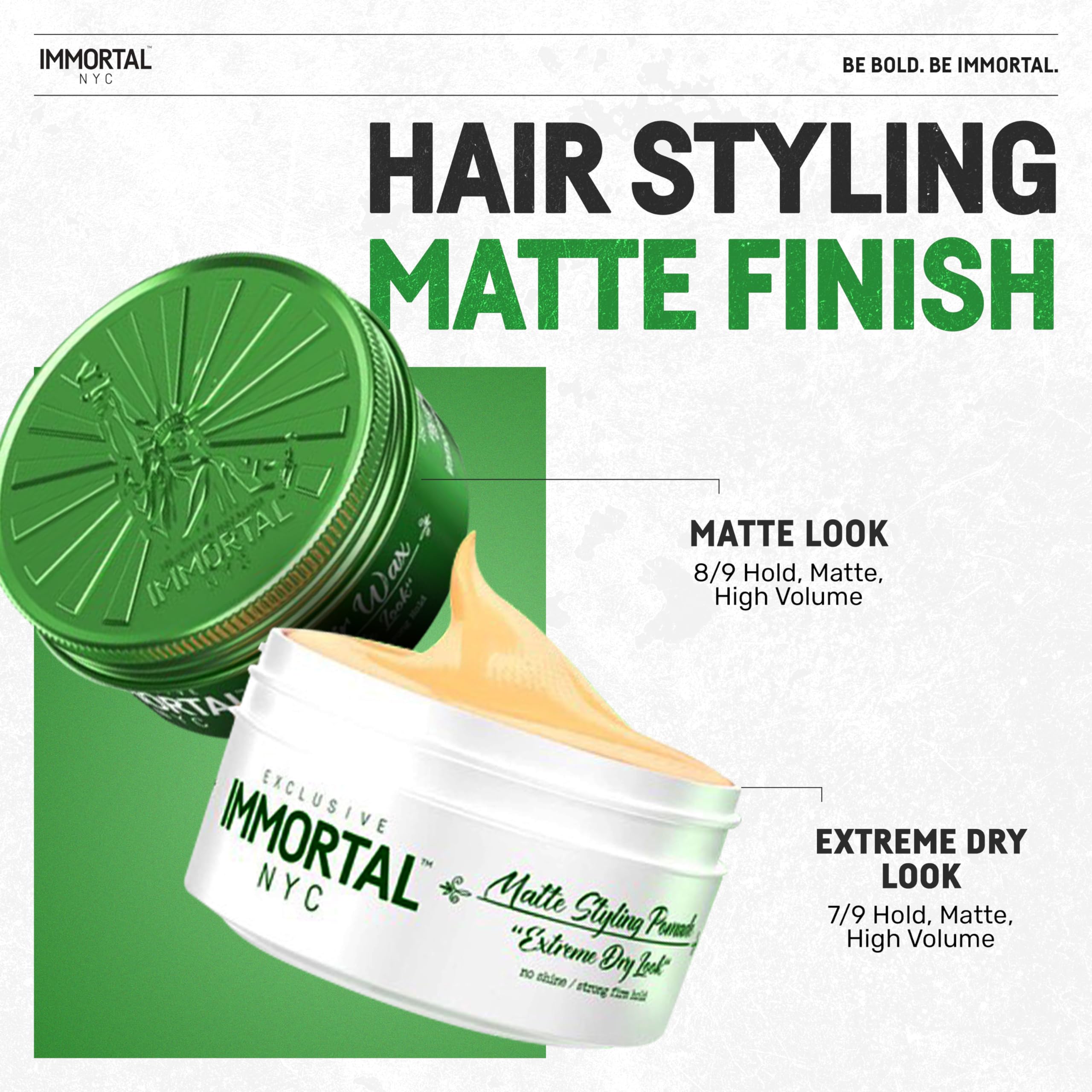 Immortal NYC Matte Look demonstrates strong hold on styled hair.