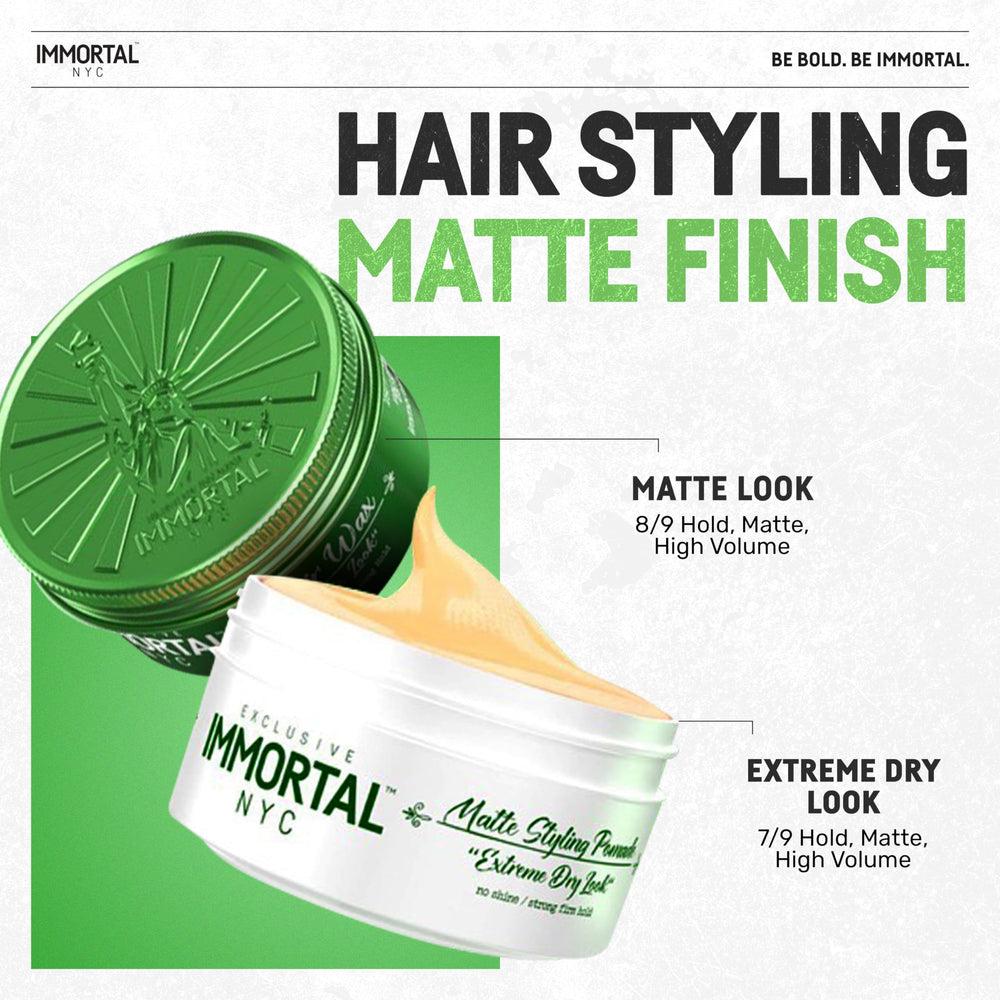Immortal NYC Matte Styling Extreme Dry Look Pomade fragrance note suggesting day-long freshness.