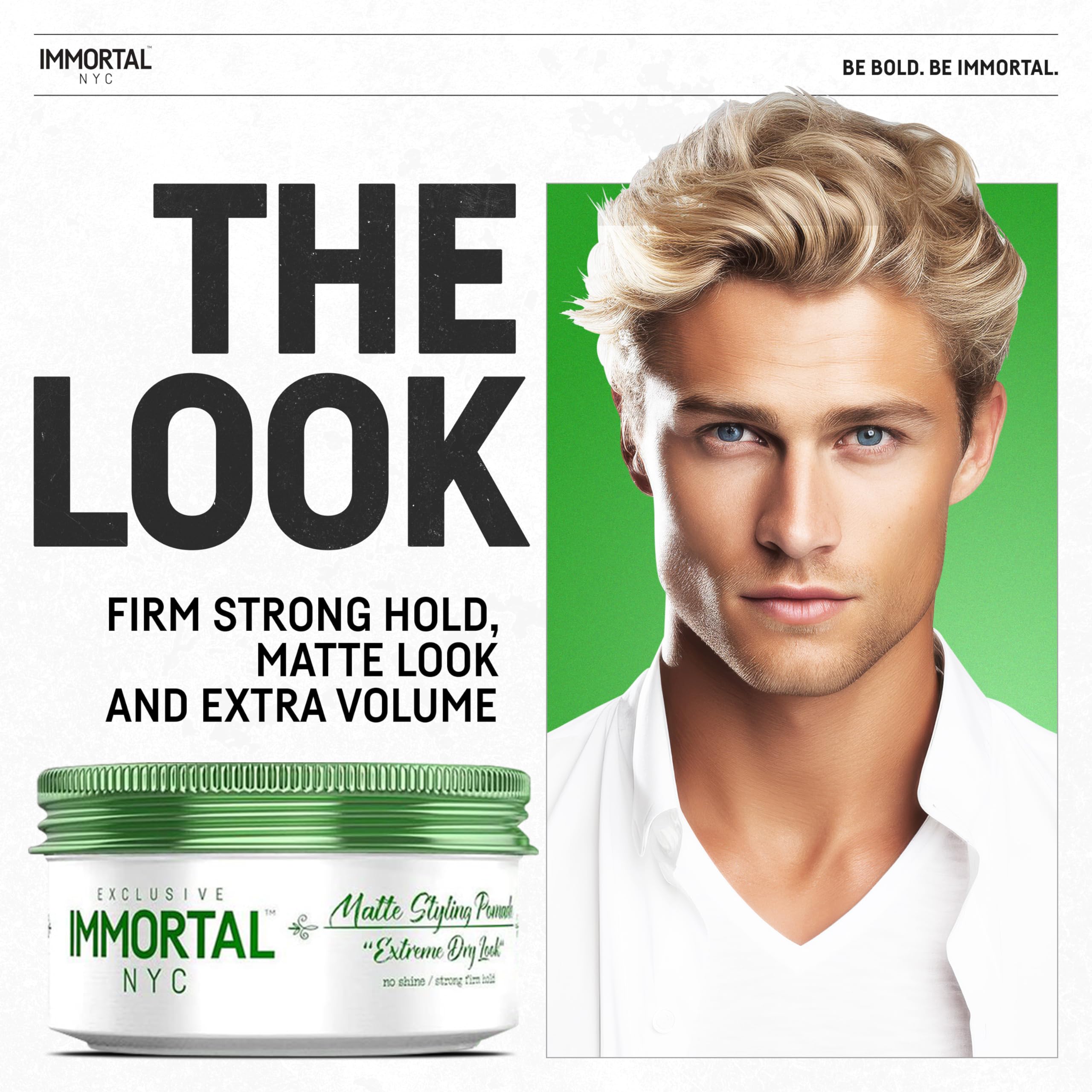 Immortal NYC Matte Styling Extreme Dry Look Pomade full product shot highlighting matte finish.