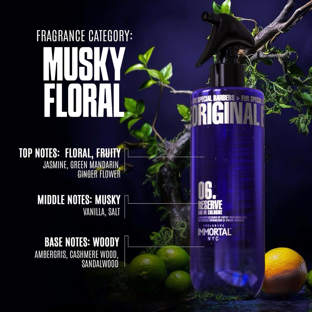 Immortal NYC Reserve 06 spray-action illustrating quick post-shave refreshment