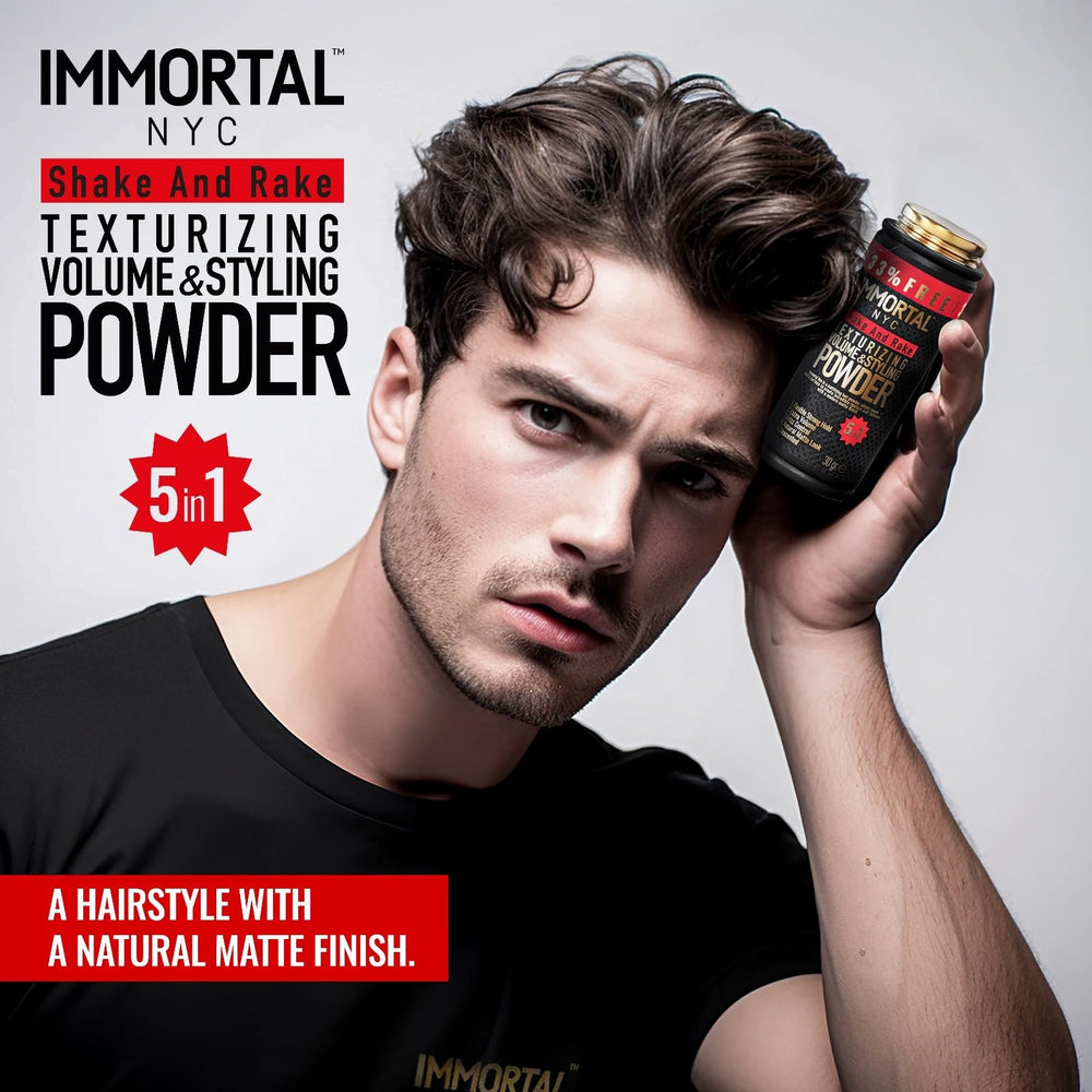 Immortal NYC Shake and Rake barber-favorite endorsement scene emphasizing natural look.