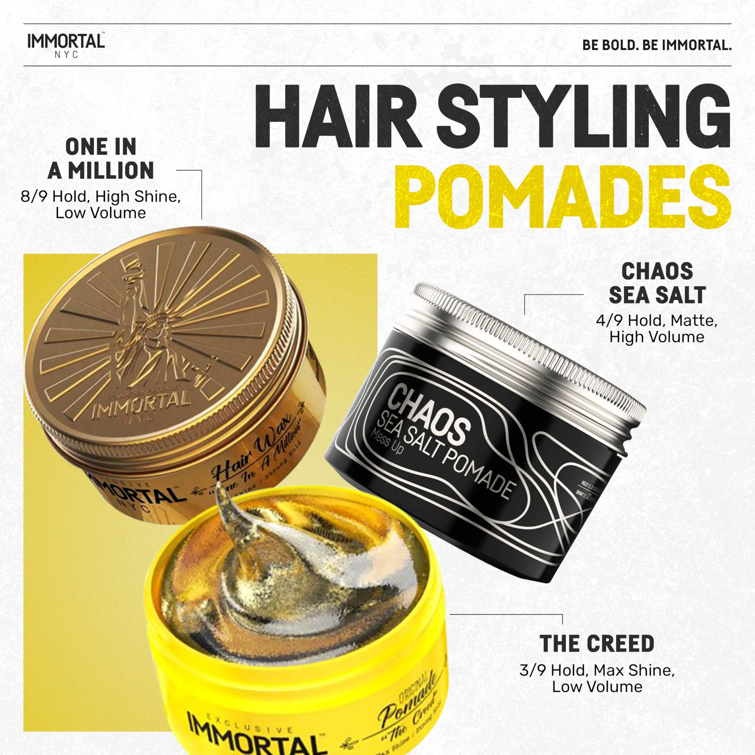 Immortal NYC Creed pomade natural ingredients emphasize clean grooming without harsh chemicals.