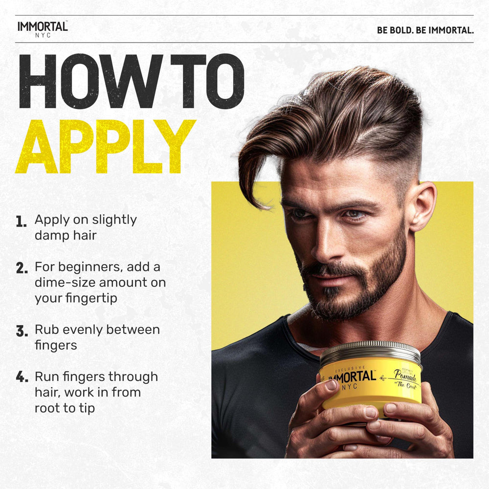 Immortal NYC Creed pomade water-based formula for easy wash and residue-free mornings.