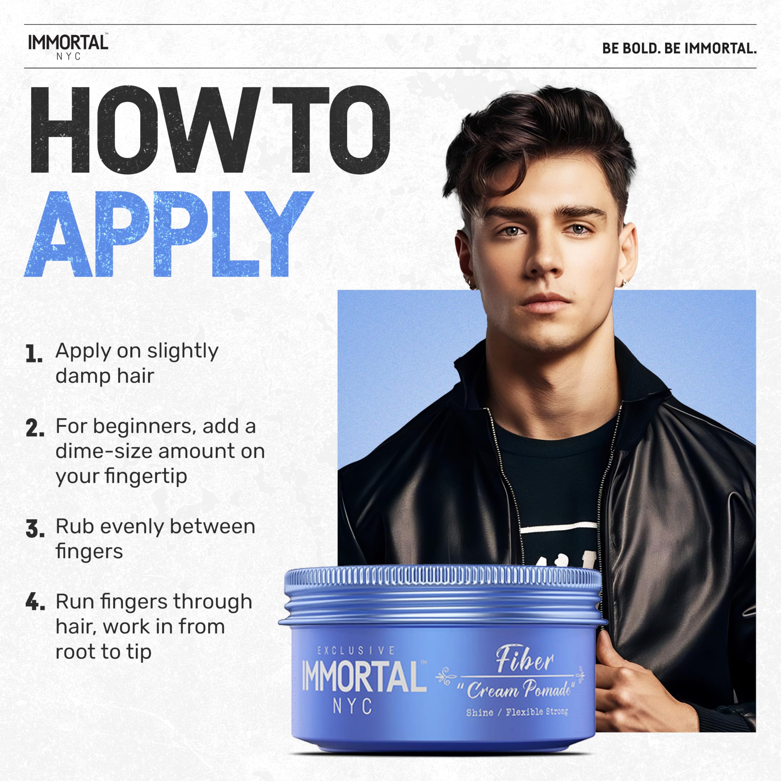 Immortal NYC Fiber Cream Pomade on hair with a natural matte finish.