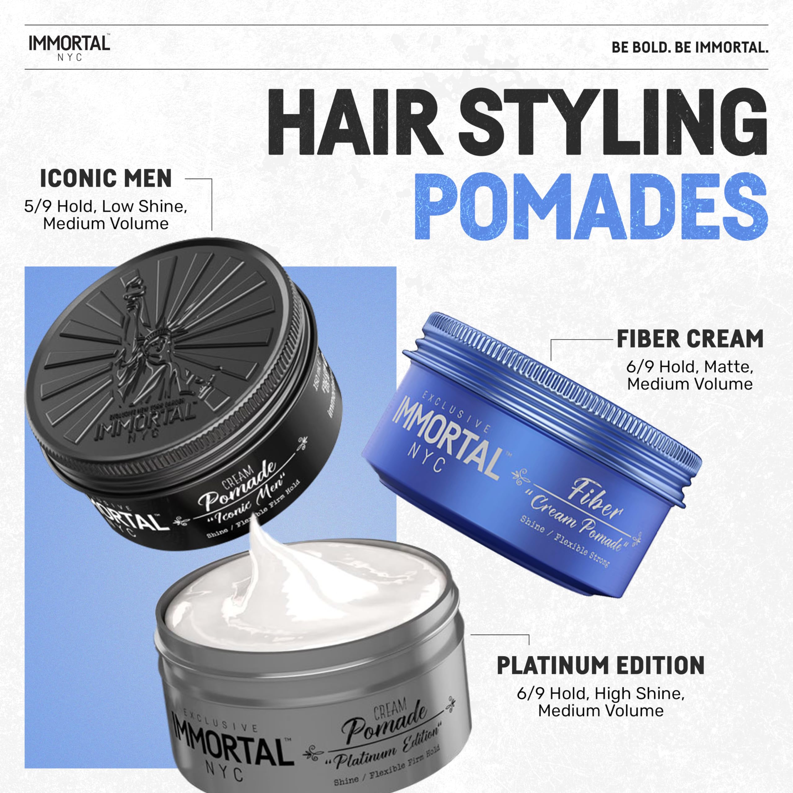 Immortal NYC Fiber Cream Pomade showing water based formula for quick wash out.