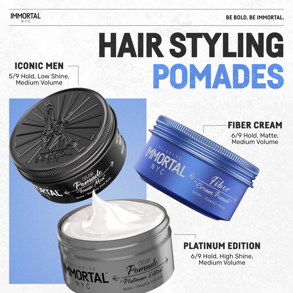 Immortal NYC Fiber Cream Pomade showing water based formula for quick wash out.