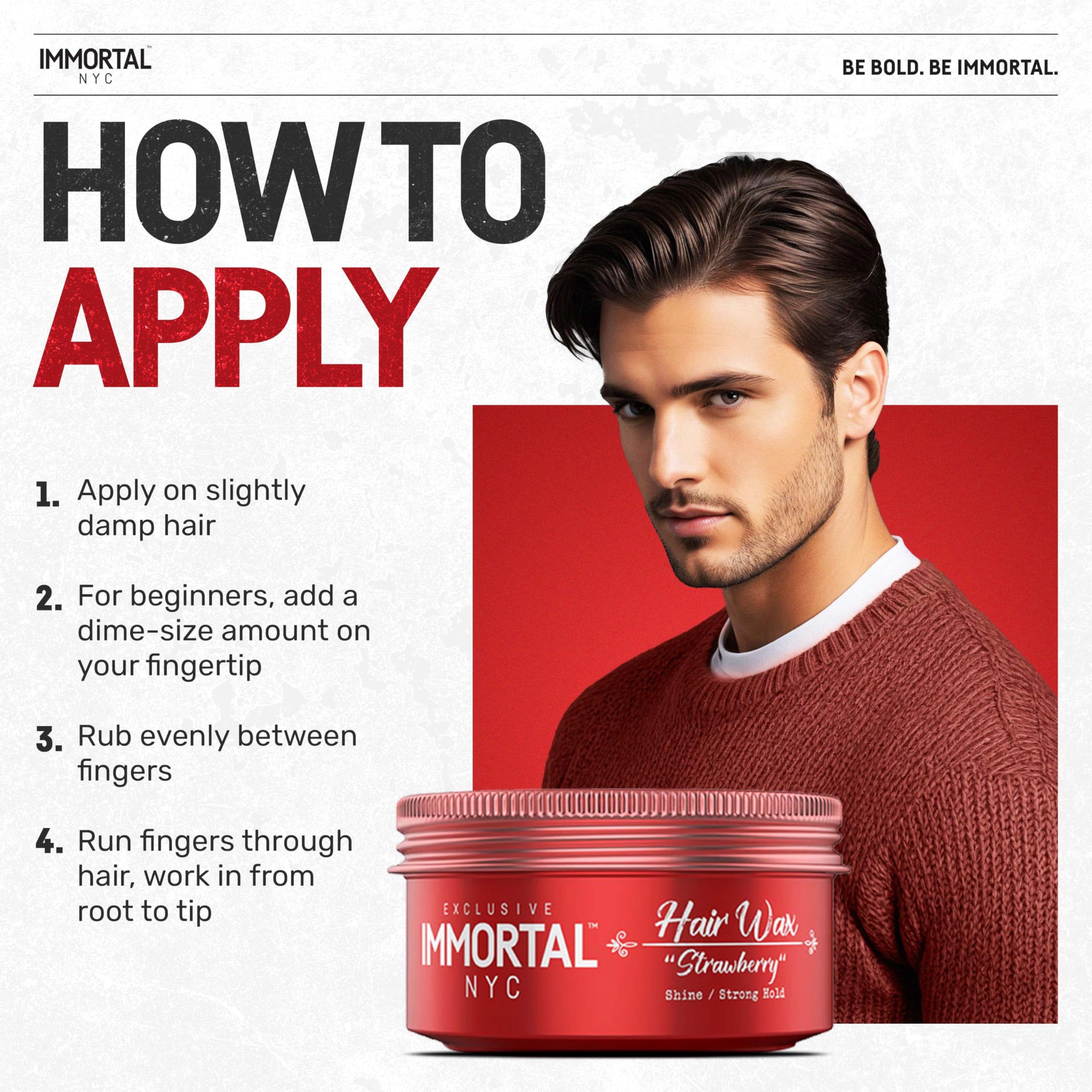 Immortal NYC Strawberry Hair Wax application closeup on textured hair.