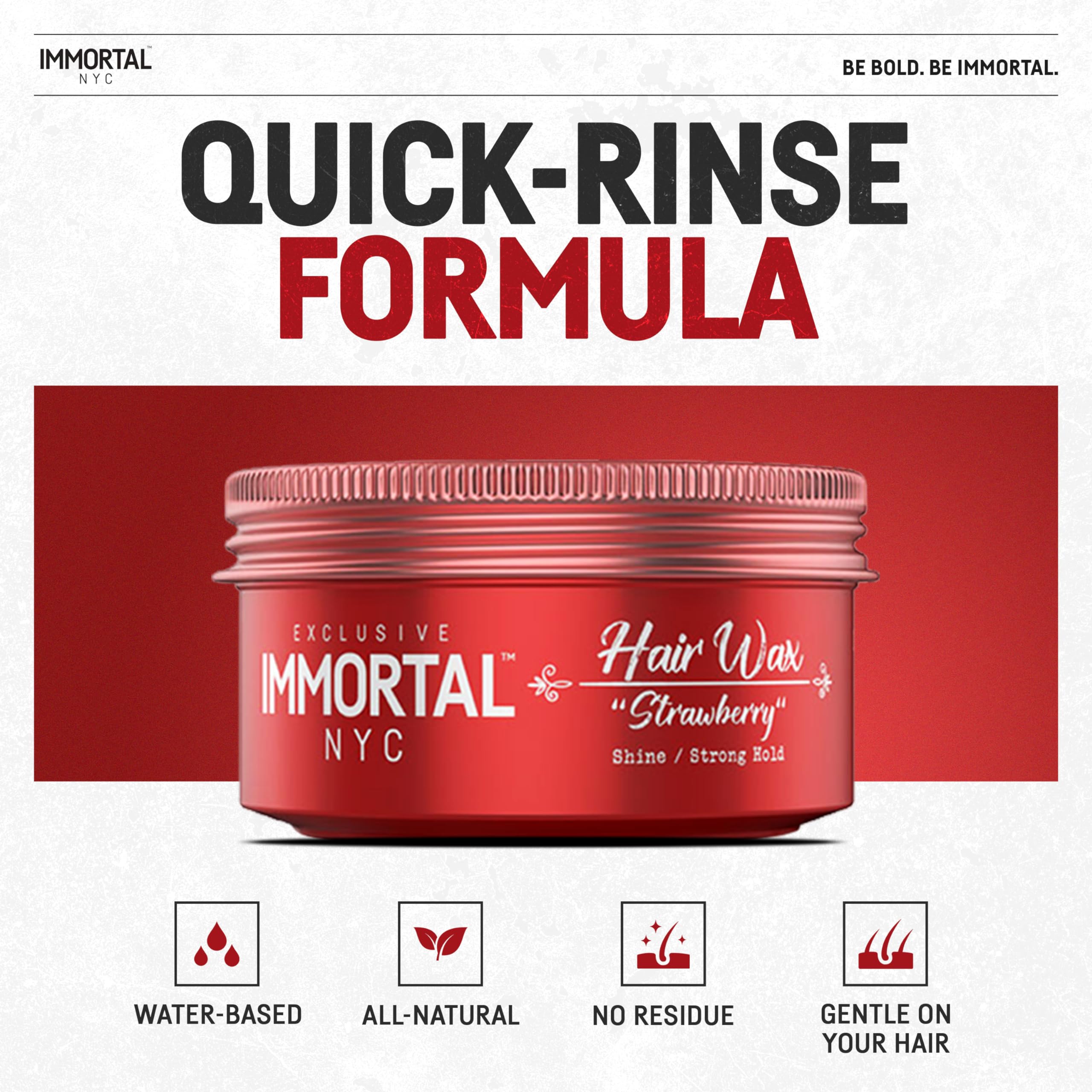 Immortal NYC Strawberry Hair Wax pump-dispense action for easy styling.