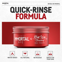 Immortal NYC Strawberry Hair Wax pump-dispense action for easy styling.