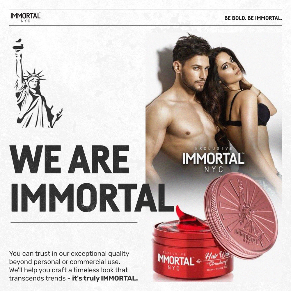 Immortal NYC Strawberry Hair Wax packaging and branding closeup.