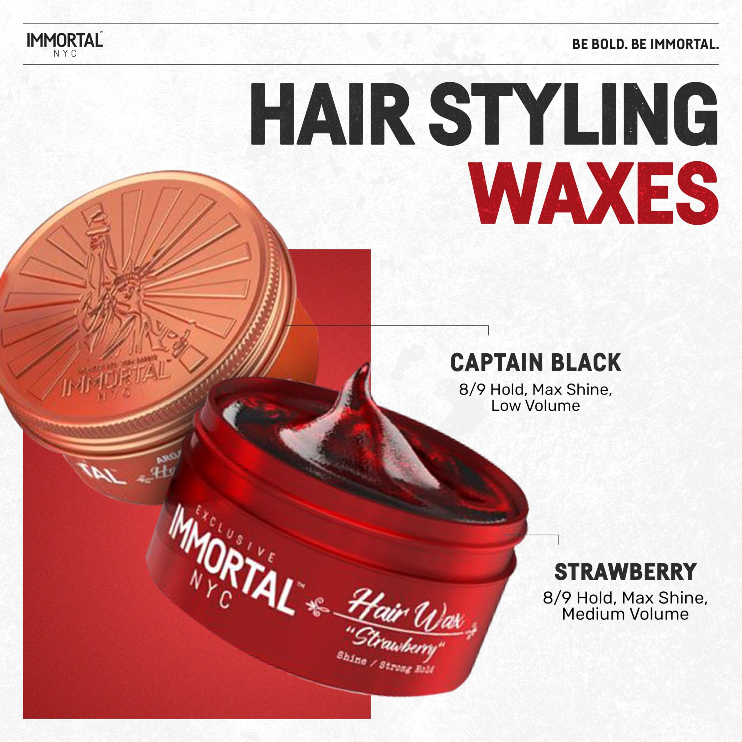 Immortal NYC Strawberry Hair Wax soft, lustrous look after styling.