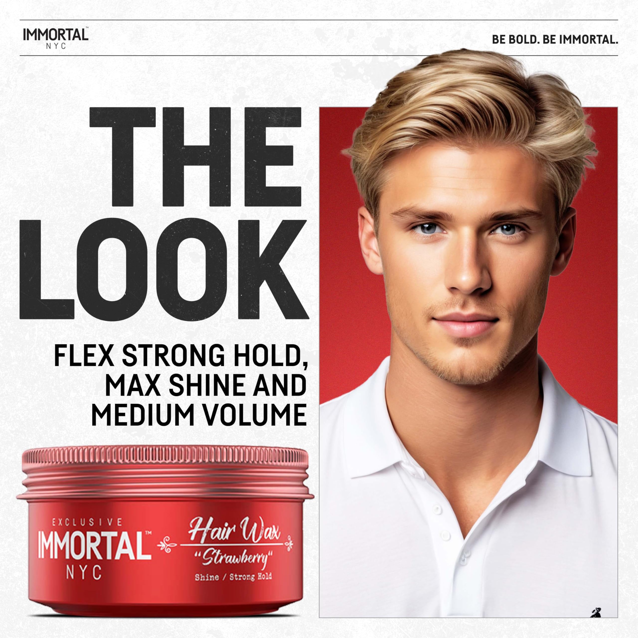 Immortal NYC Strawberry Hair Wax twist shot illustrating texture and lift with shine.