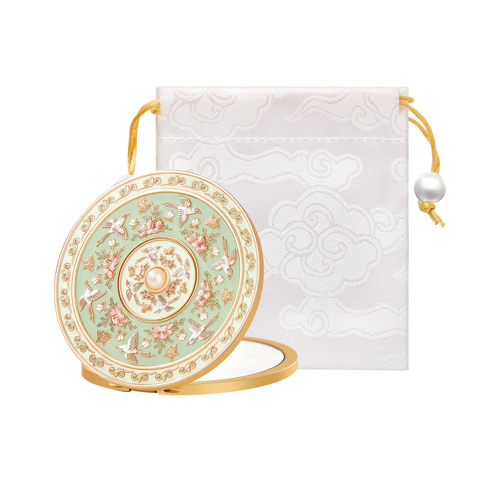 Imperblooms compact mirror front view highlights vintage inspired design for quick on the go checks