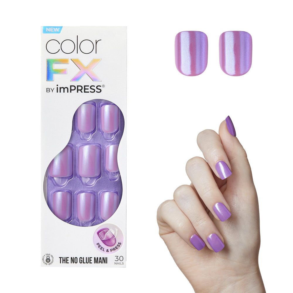 imPRESS Color FX Wonder dark purple short squoval nails with chrome-like finish