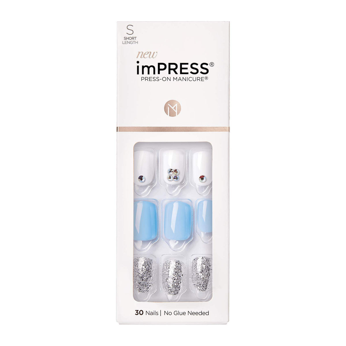 imPRESS Kiss No Glue Mani press-on nails in multicolor, short squoval set for fast salon-grade manicure.