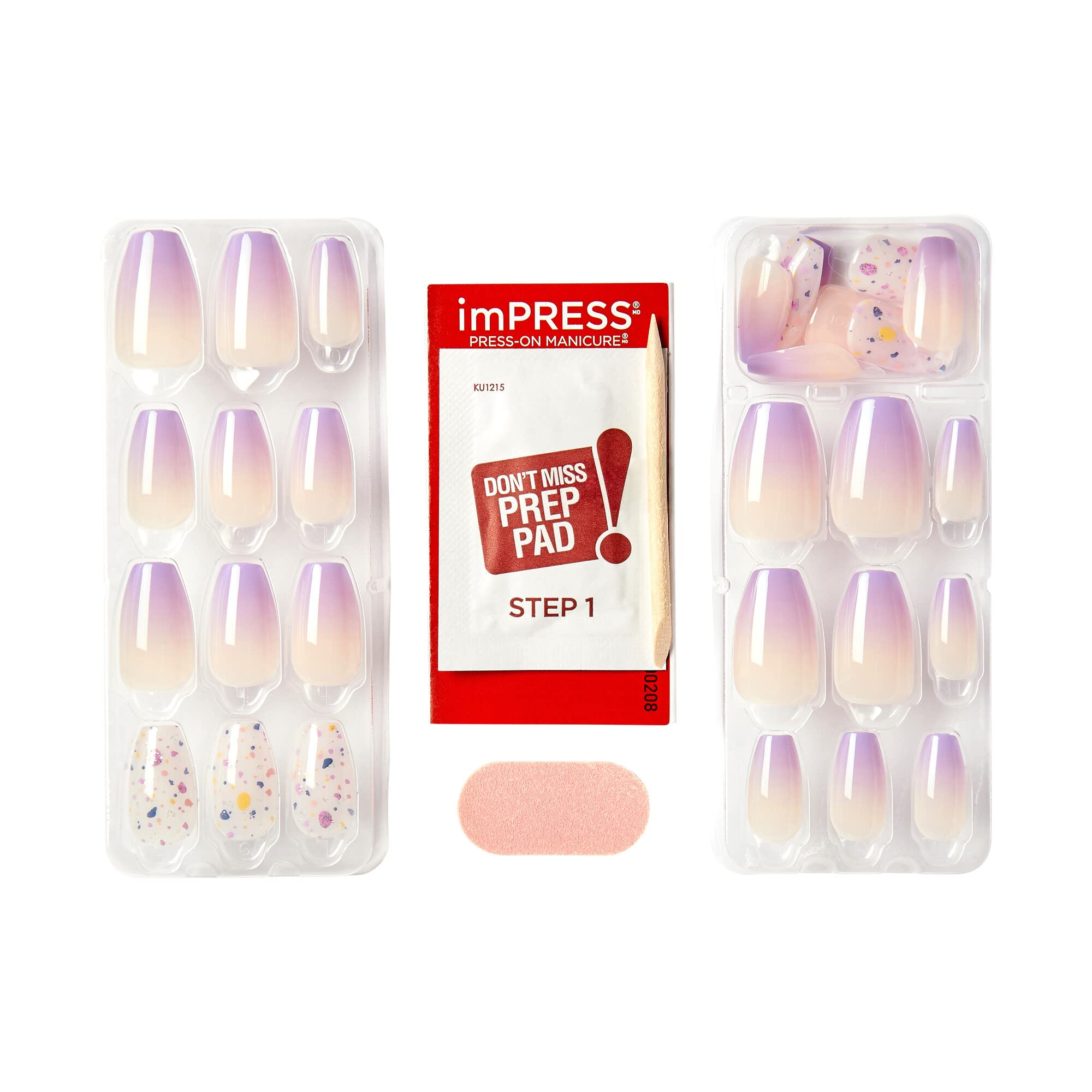 imPRESS No Glue Mani All I Want purple coffin nails manicure stick for placement.