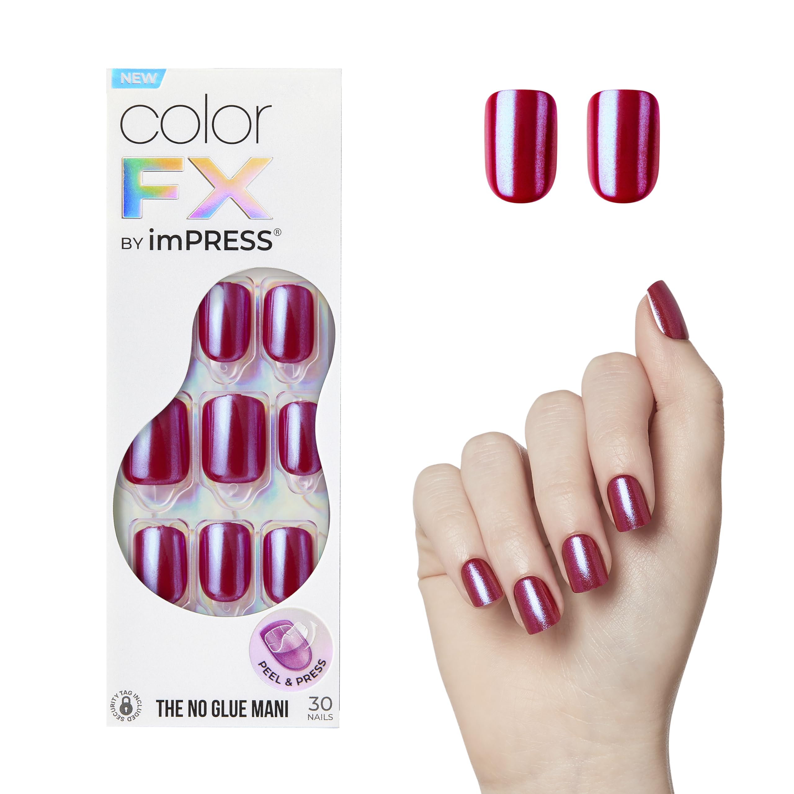 imPRESS No Glue Mani nails This City dark red short squoval for easy at-home manicure.