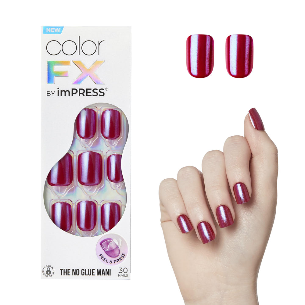 imPRESS No Glue Mani nails This City dark red short squoval for easy at-home manicure.