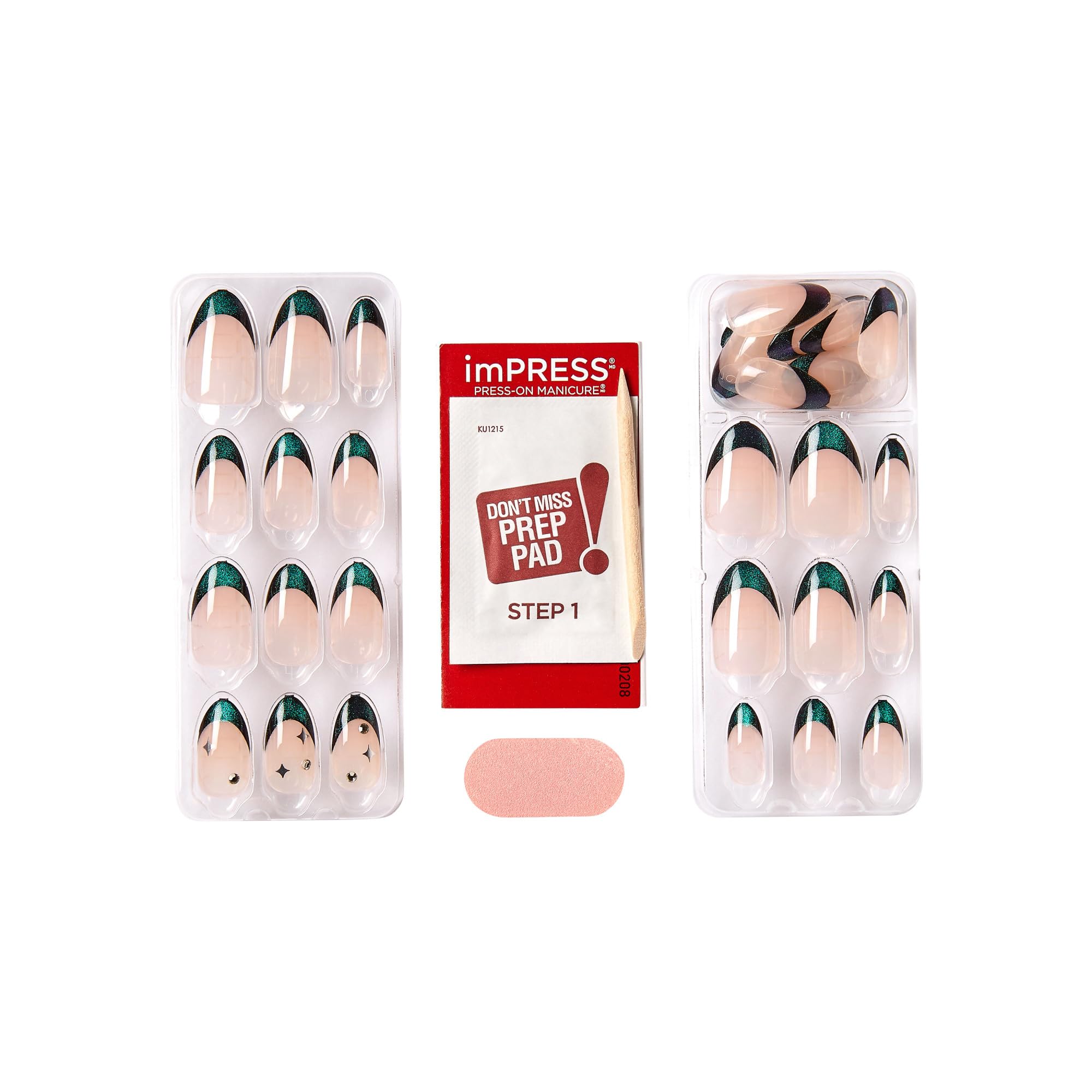 imPRESS Visions medium size almond shape on green nails