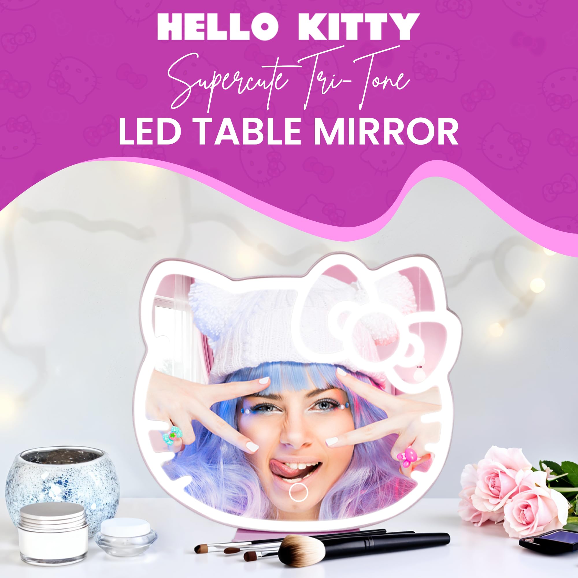 Impressions Vanity Hello Kitty bow detail highlights stylish vanity design.