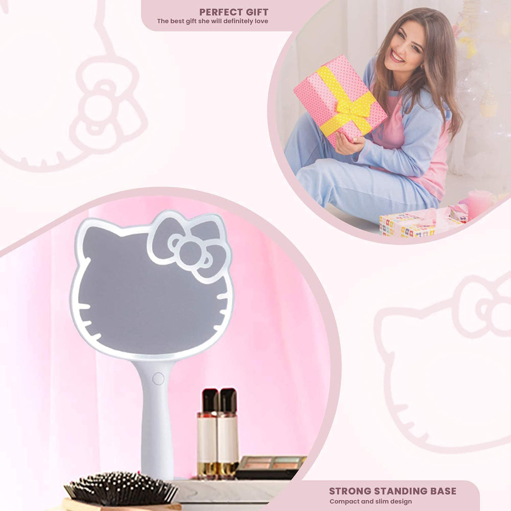 Impressions Vanity Hello Kitty LED Handheld Mirror compact storage fits neatly on shelves or in drawers