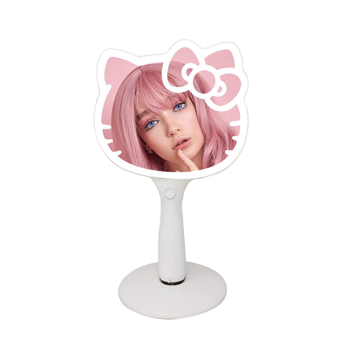 Impressions Vanity Hello Kitty LED Handheld Mirror front view shows cute design and portability for daily routines