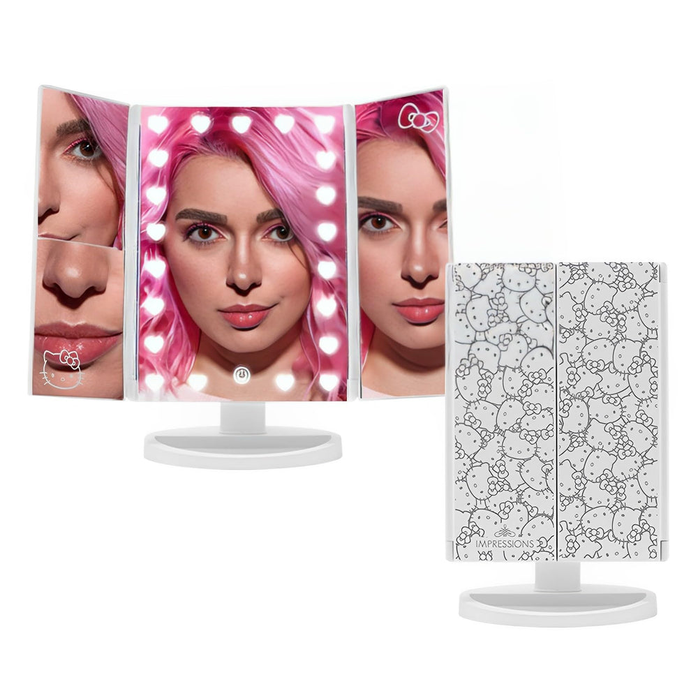 Impressions Vanity Hello Kitty trifold LED mirror left panel Hello Kitty foil graphics ideal for precise makeup application