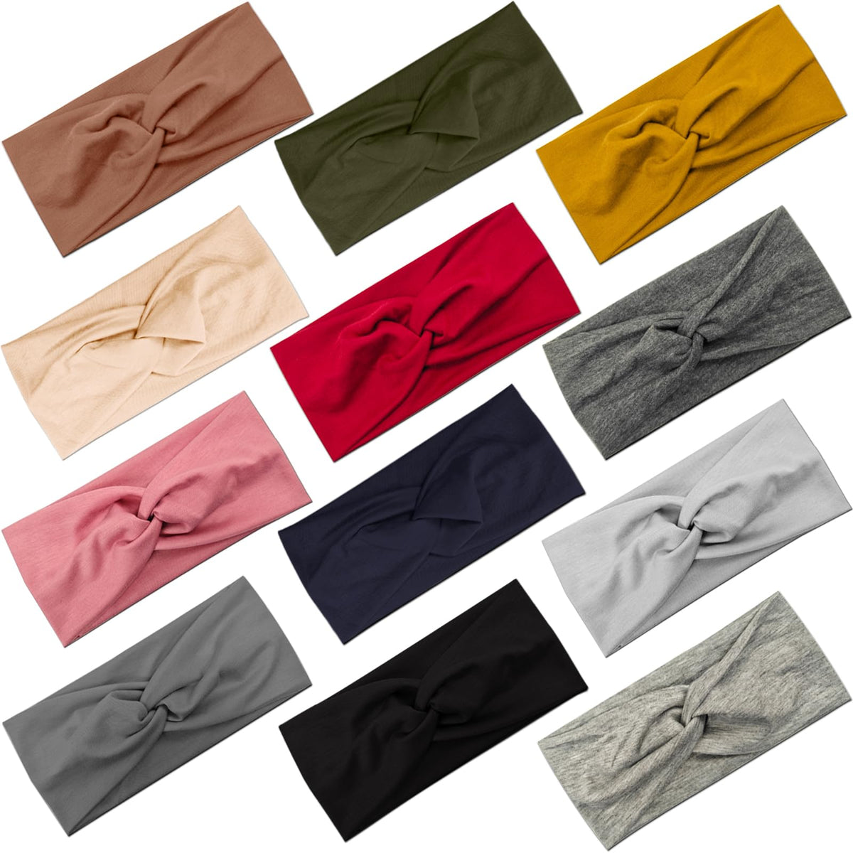 IMYORT 12pc headband set with twist-knot design for versatile styling and color coordination.